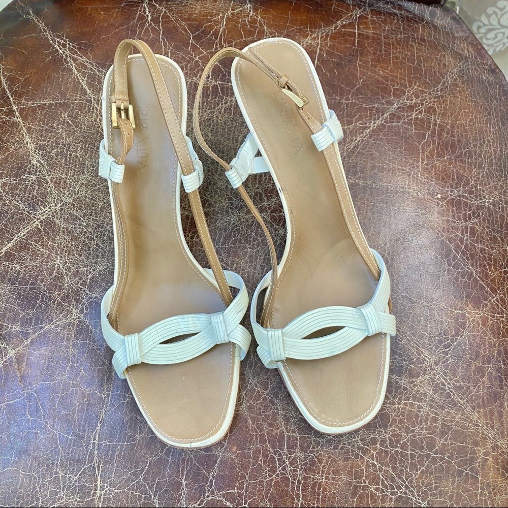 PRADA cream tan slingback sandals 10